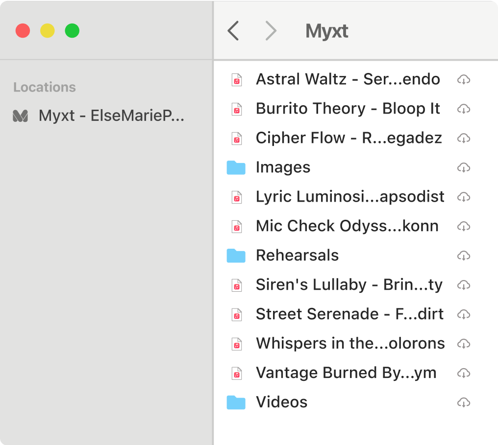 A screenshot of the Finder folder used by Myxt on a Macbook Pro